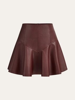 Commense - Faux Leather High-Waisted Flared Mini Skirt